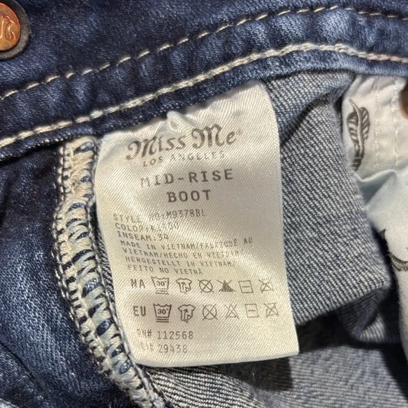 Miss Me Women's Boot Cut Jeans with Black and White Embroidery - Picture 3 of 7